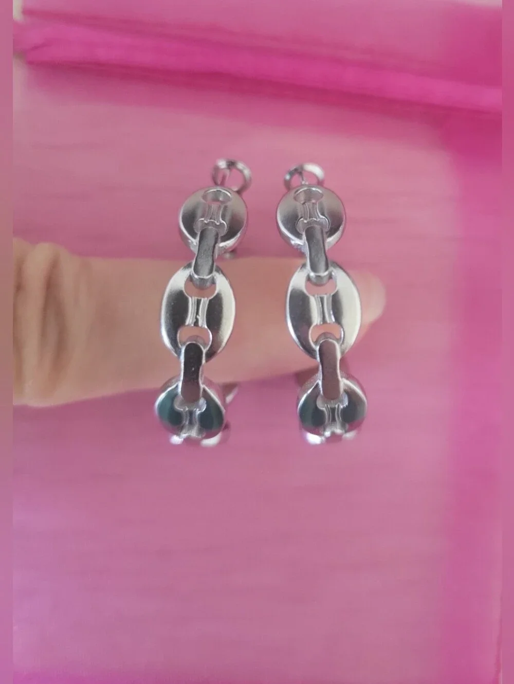 Sterling Silver Link Hoop Earrings - Silver